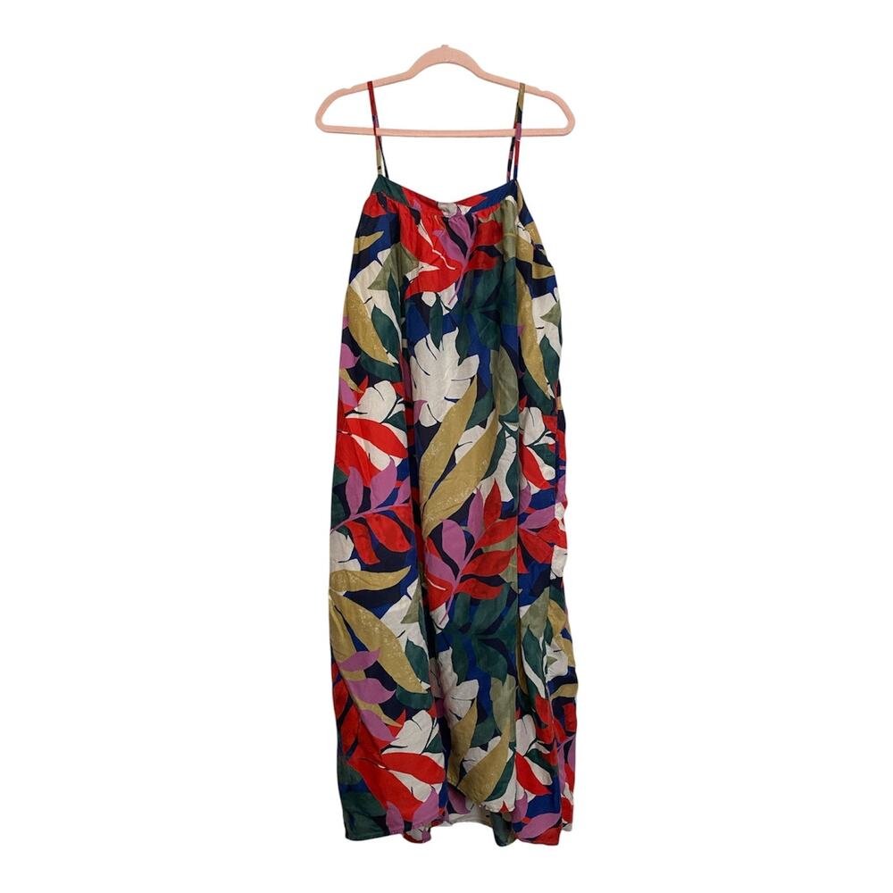 A New Day Tropical Colorful Print Maxi Slip Dress Lined Size XXL